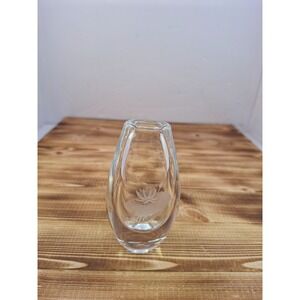 Vintage Kosta Boda Signed Etched 4" Heavy Crystal Glass Bud Vase Lotus K.K. #333
